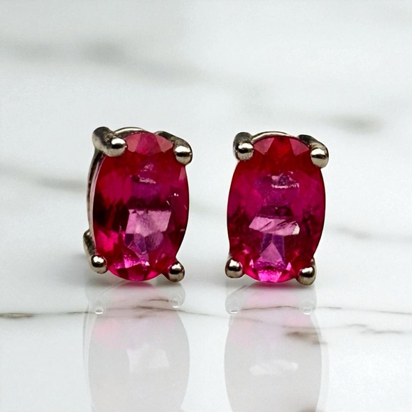 Jewelry - New Sterling Silver & Natural Pink Topaz Oval Stud Earrings